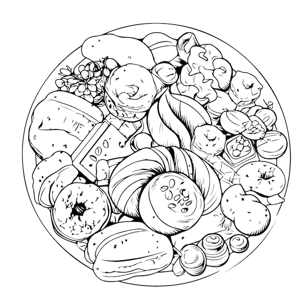 página para colorear dibujo lineal día de la comida