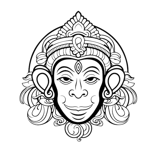 página para colorear dibujo lineal Feliz Hanuman Jayanti desea el día