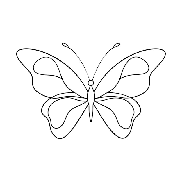 Página de colorear dibujo de una sola línea de mariposa
