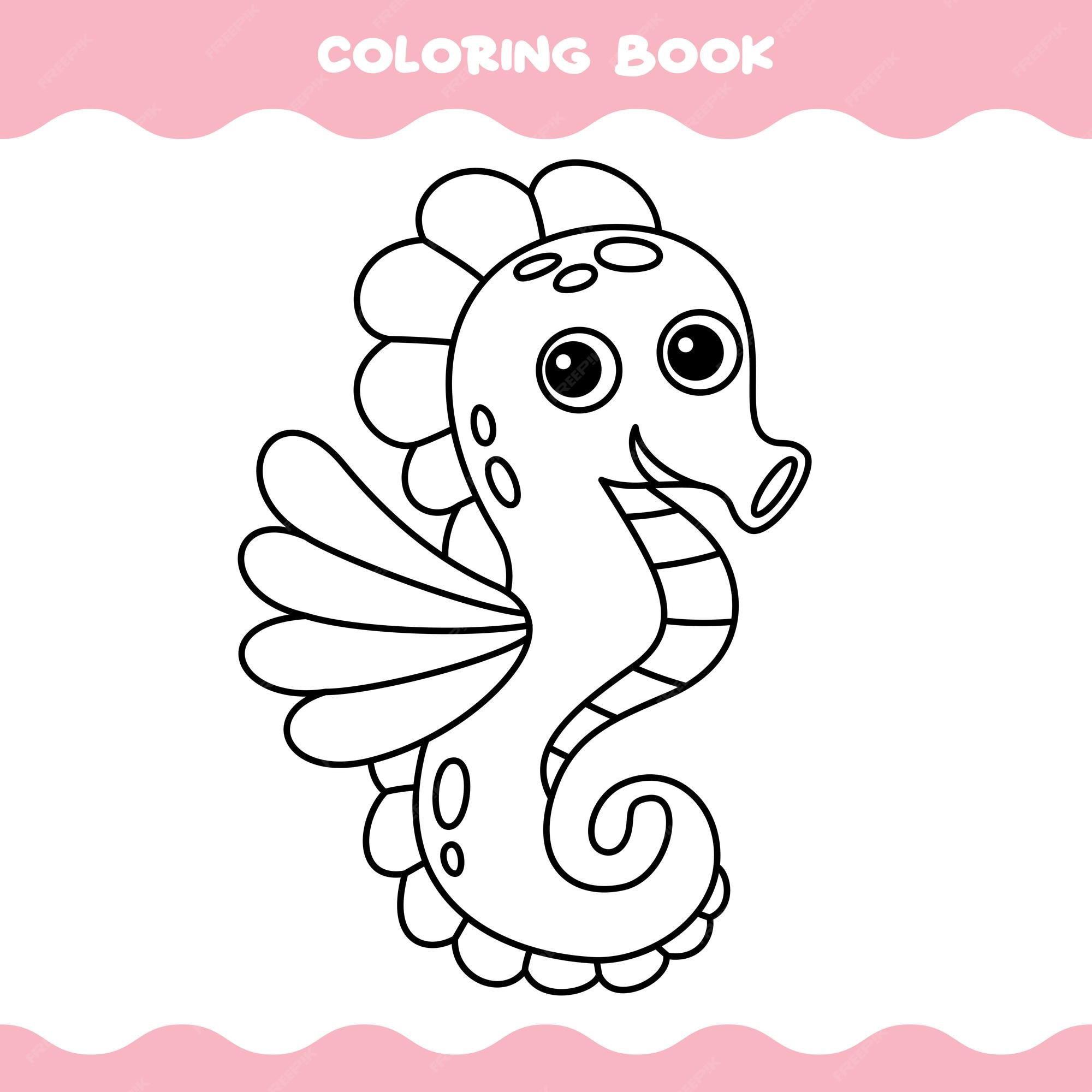 Página para colorear con dibujos animados caballito de maranimal, libro, caricatura, personaje, niños, colorear, dibujar, e | Vector Premium Página para colorear con dibujos animados caballito de maranimal, libro, caricatura, personaje, niños, colorear, dibujar, e | Vector Premium