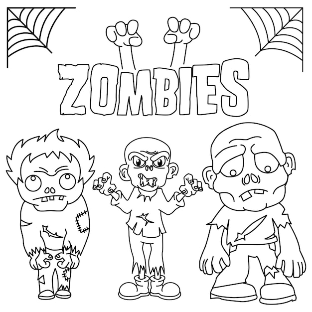 Vector página para colorear de dibujos animados divertido zombie