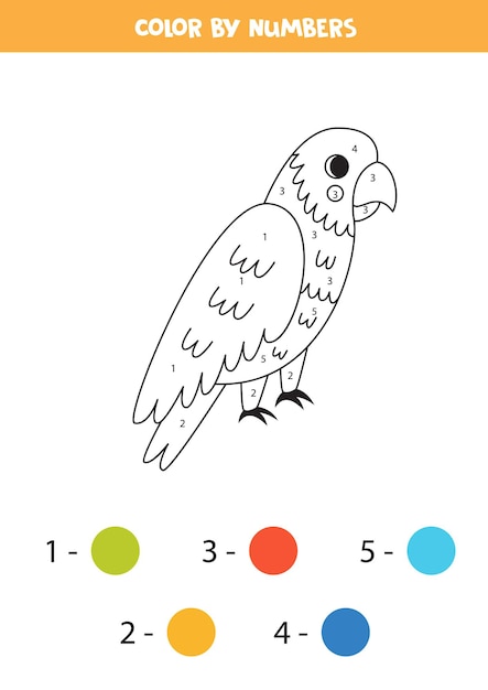 Página para colorear con dibujos animados lindo loro arcoíris Color por números Juego de matemáticas para niños
