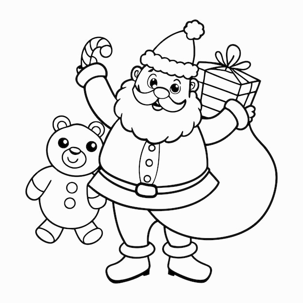 Página de colorear de dibujos animados de Papá Noel vector de ilustración Para niños libro de colorear