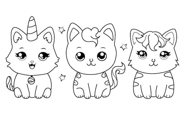 Página para colorear con dibujos de animales kawaii
