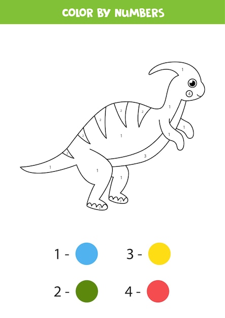 Página para colorear con dinosaurio de dibujos animados lindo. colorea por números.