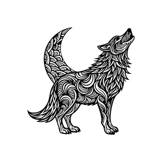 Página para colorear diseño artístico de mandala de lobo