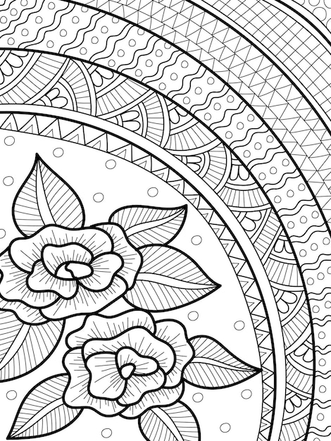 Página para colorear de diseño floral decorativo con estilo henna