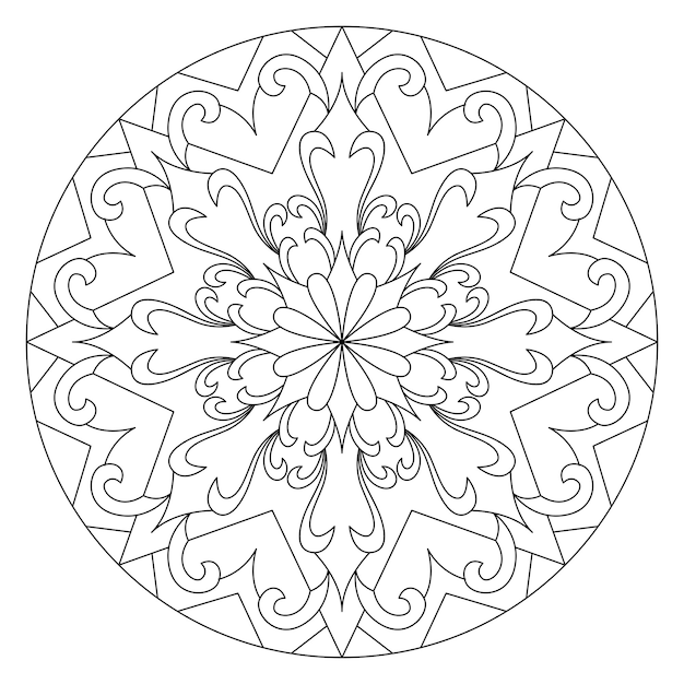 Página para colorear de diseño de mandala de estrellas ornamentales para adultos