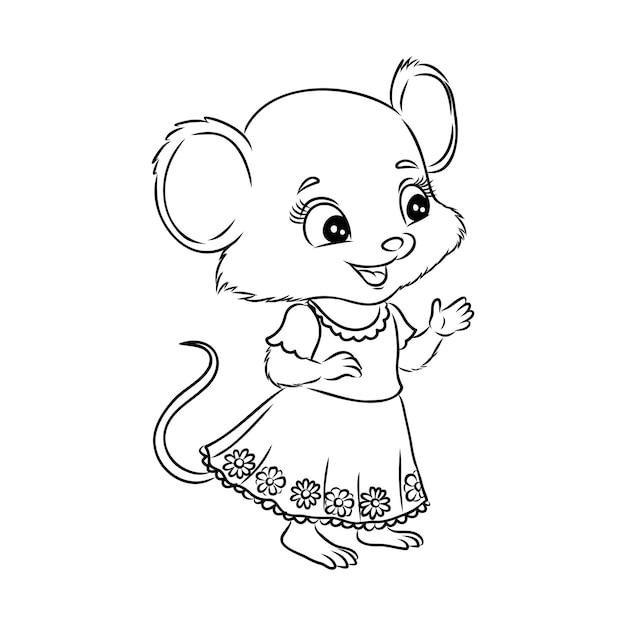 Página para colorear diseño vector de ratón simpático en blanco y negro