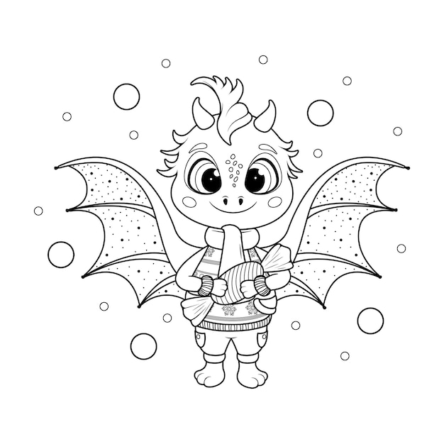 Página para colorear Dragón de dibujos animados de Navidad con dulces