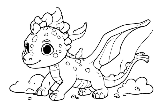 Página para colorear dragón para niños y adultos Ilustración de libro para colorear