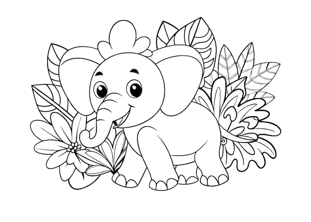 Página de colorear Elefante lindo rodeado de flores