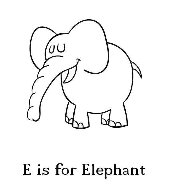Página para colorear de un elefante con la palabra elefante en ella