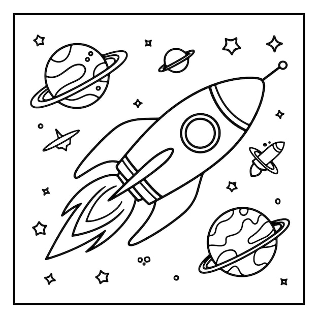 Página para colorear del espacio Kawaii para niños El espacio exterior más lindo de la galaxia