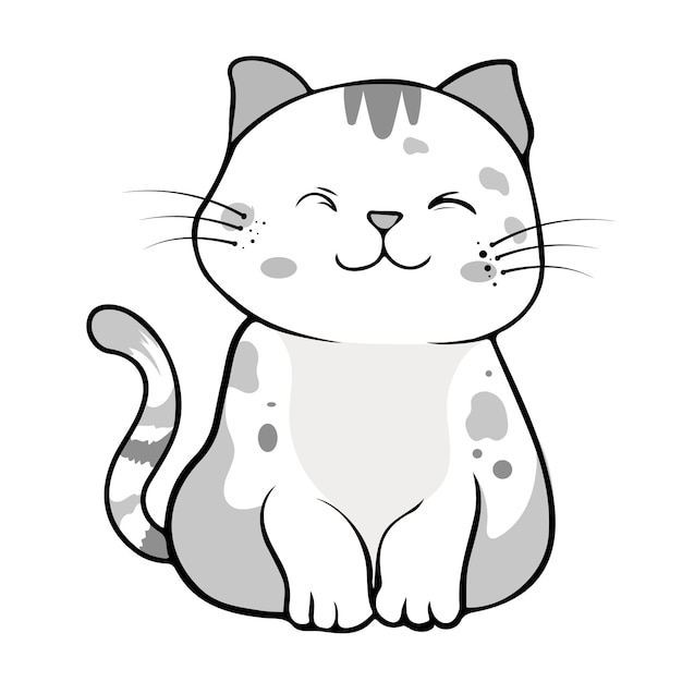 Página para colorear Esquema de dibujos animados esponjoso Lindo gato Página de libro para colorear para niños