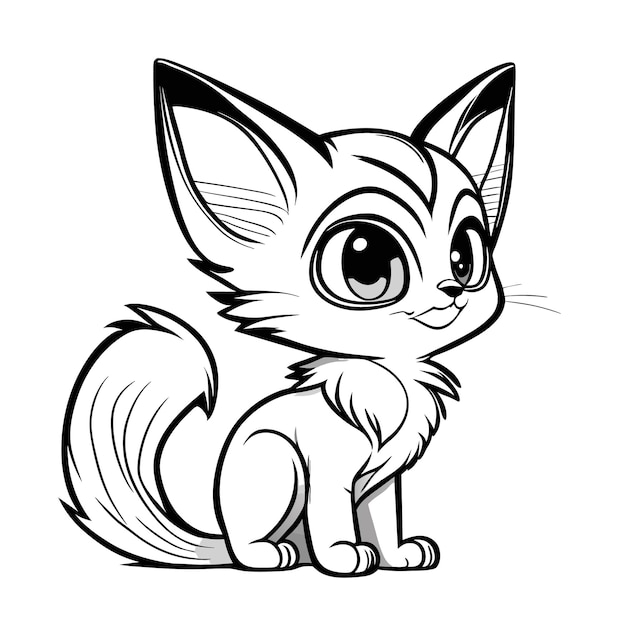 Vector una página de colorear estilo de dibujos animados de gatito para niños arte de línea limpia alto detalle blanco negro