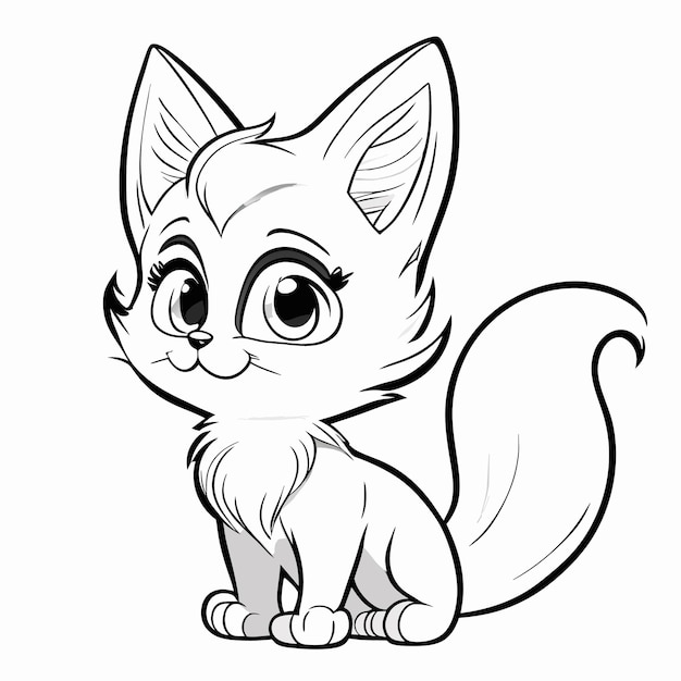 Una página de colorear estilo de dibujos animados de gatito para niños arte de línea limpia alto detalle blanco negro