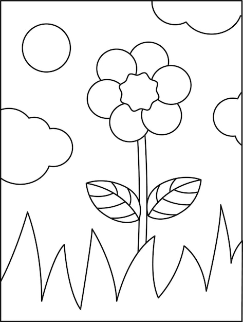 Página para colorear Flor Paisaje en blanco y negro Colórame Ilustración vectorial aislada eps 10