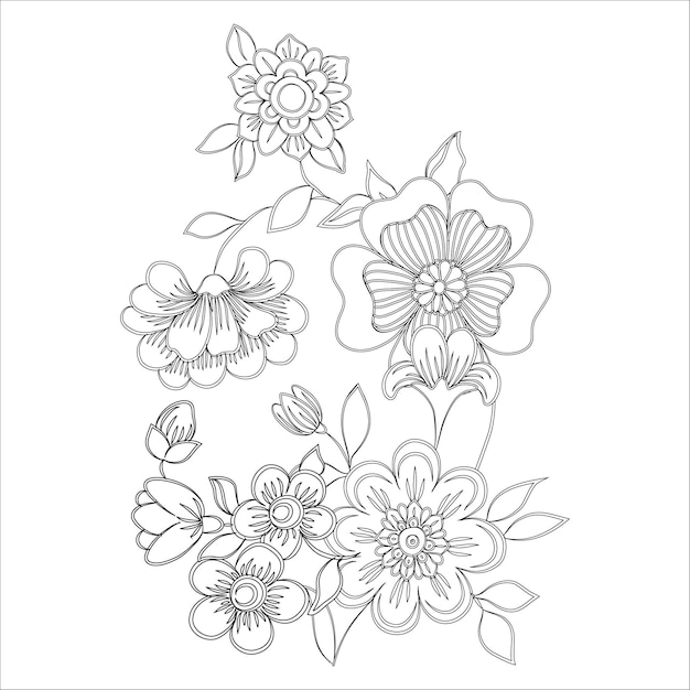 Página para colorear de flores dibujadas a mano