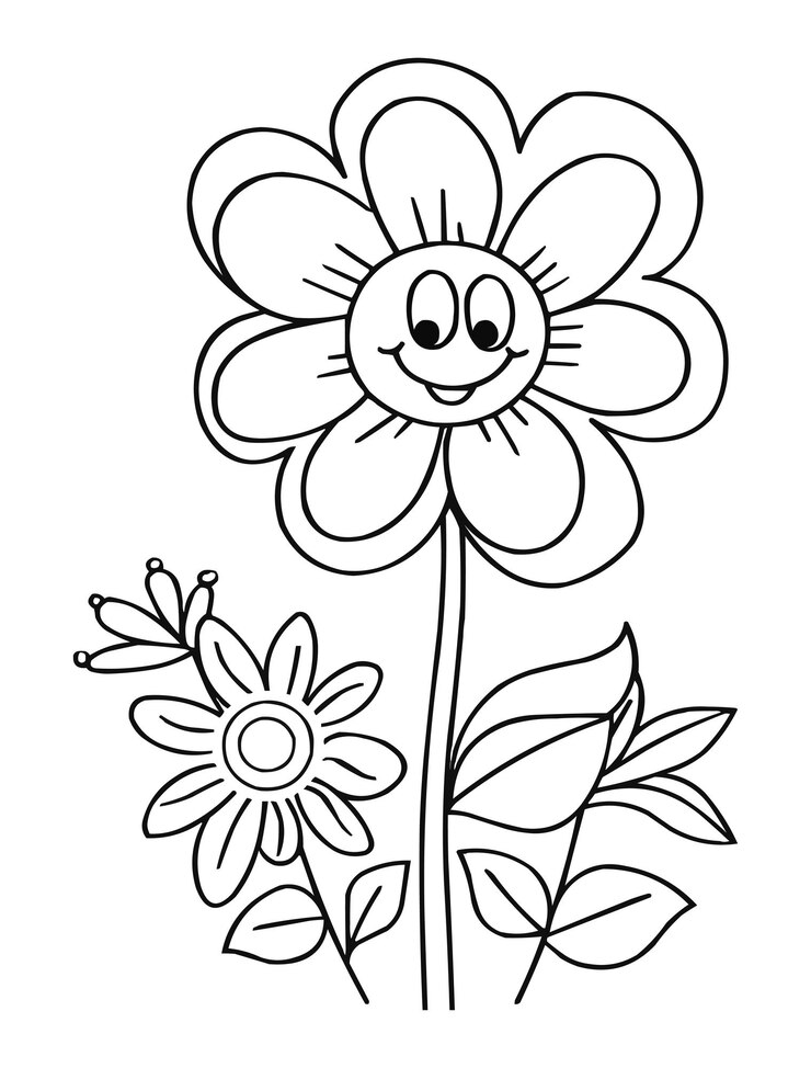Vector página para colorear de flores de dibujos animados