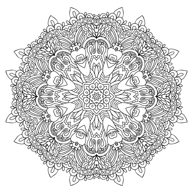 Página para colorear de flores Mandala. Encaje floral de vector. Diseño de tatuajes étnicos.