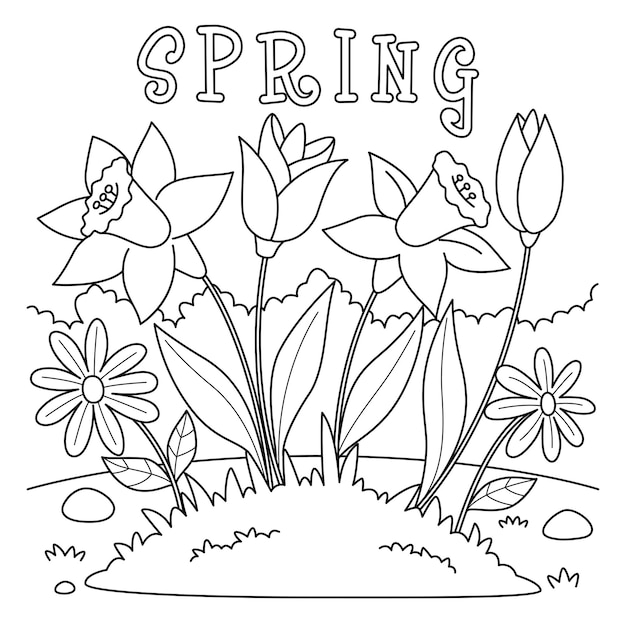 Página para colorear de flores de tulipán de primavera para niños