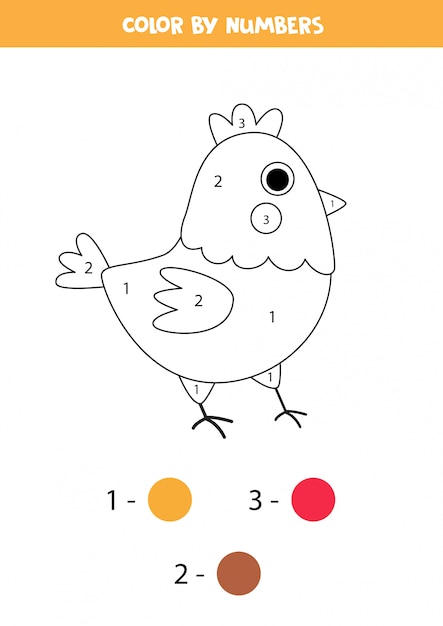 Página para colorear con gallina de dibujos animados lindo. Juego de matemáticas para niños