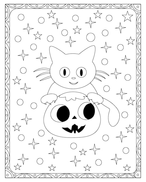 Vector página para colorear de gato de halloween vector premium