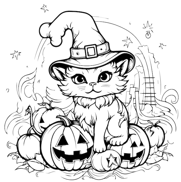 Página para colorear para el gato de Halloween