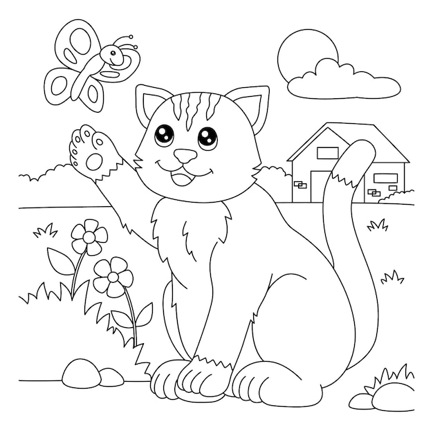 Página para colorear de gato para niños