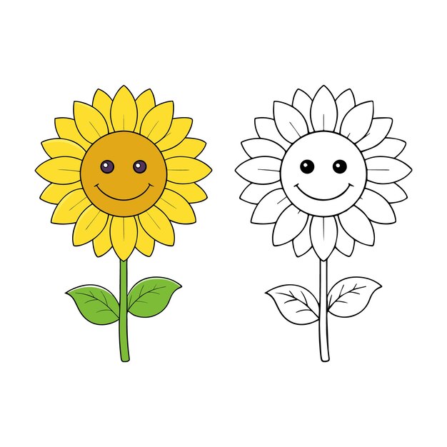 Página para colorear de girasol de dibujos animados