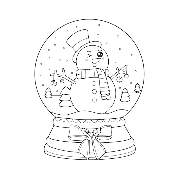 Página para colorear globo de nieve de Navidad para niños