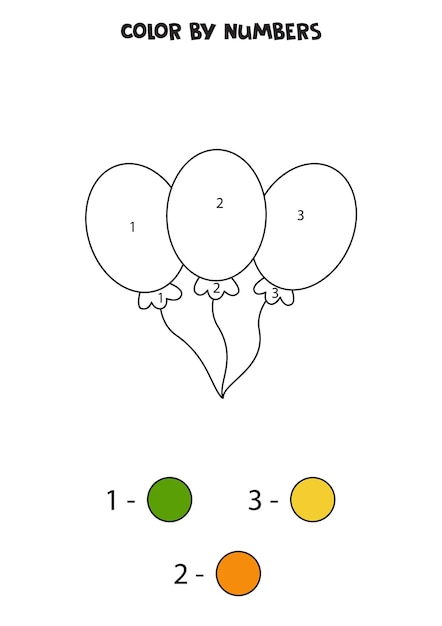 Página para colorear con globos de dibujos animados color por números juego de matemáticas para niños