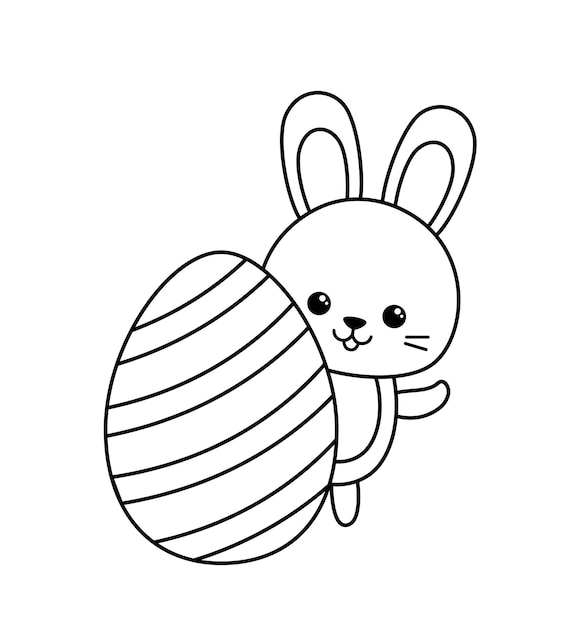 Página para colorear con gran huevo de Pascua y conejo huevo blanco y negro y conejo vector