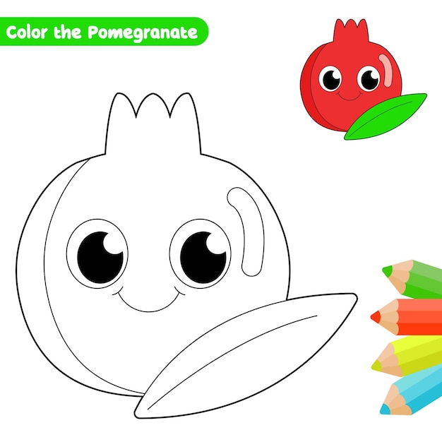 página de colorear granada linda para niños vector con boceto colorido