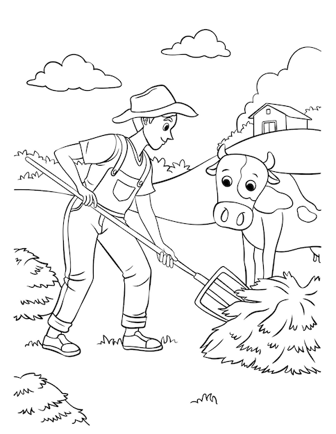 Página para colorear de granjero para niños