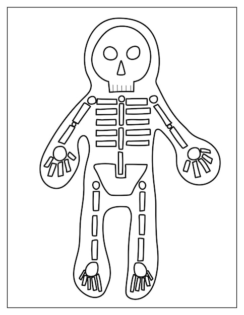 Vector página para colorear de halloween con un esqueleto. impresión espeluznante en estilo de dibujos animados para colorear libro. vector