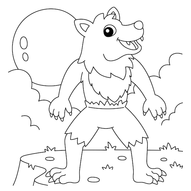 Página para colorear de Halloween de hombre lobo para niños