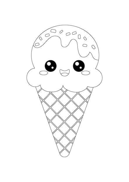 Página para colorear helado kawaii con esmaltado de chocolate Vector