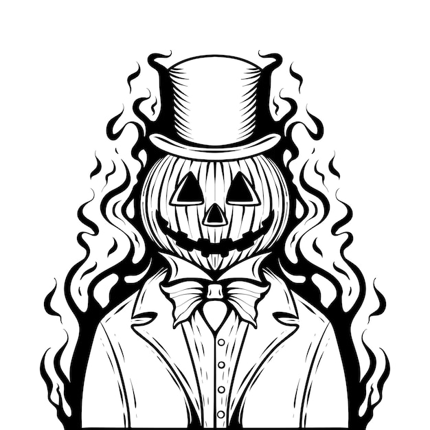 Página para colorear de hombre calabaza ilustración vectorial Halloween en blanco y negro