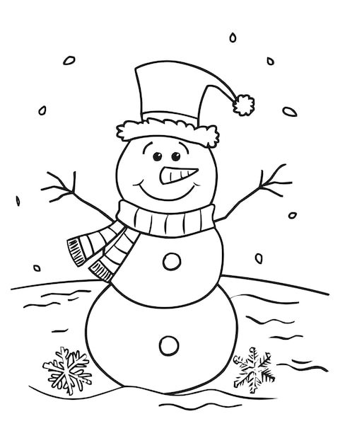 Página para colorear hombre de nieve vectorial para niños