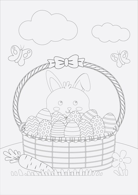 Página para colorear Ilustración dibujada a mano de Feliz Día de Pascua Vector