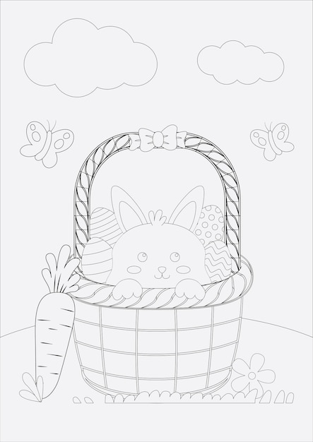 Página para colorear Ilustración dibujada a mano de Feliz Día de Pascua Vector
