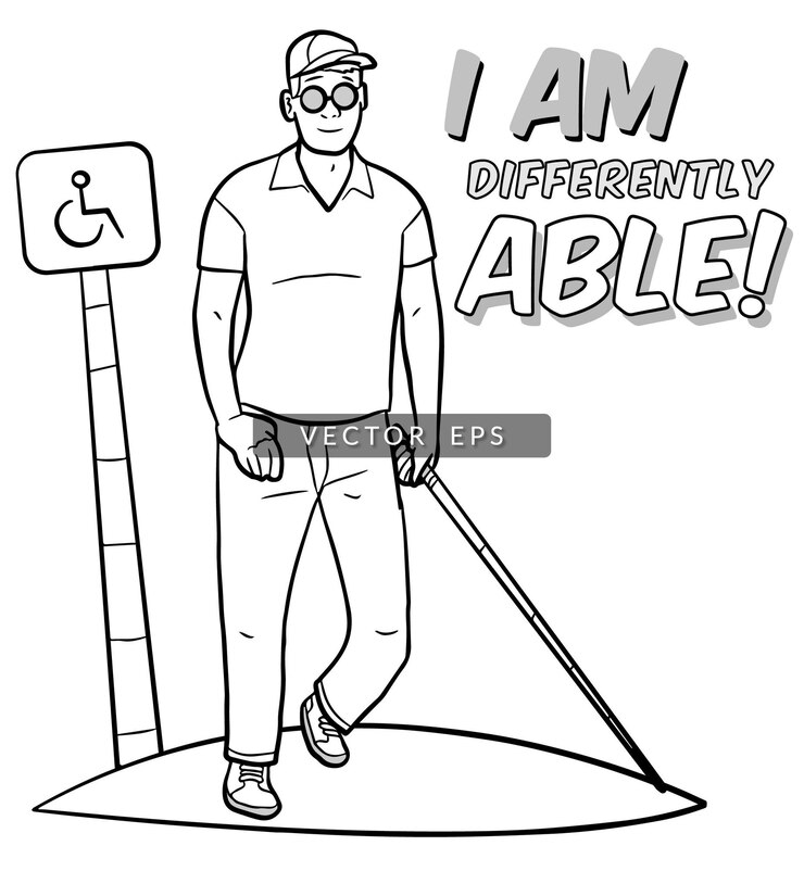 Página para colorear de ilustración de personas con discapacidad