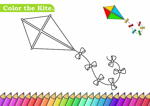 Página para colorear para la ilustración de vector de cometa Niños de jardín de infantes Hoja de trabajo de actividad de páginas para colorear