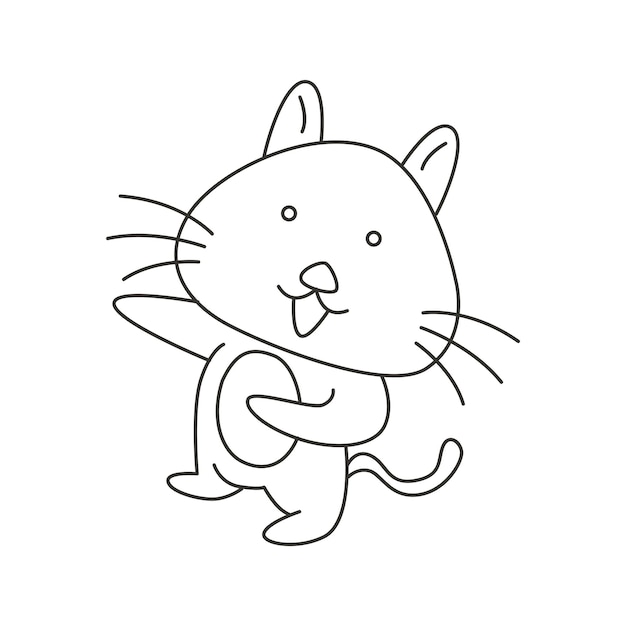 Vector página para colorear ilustración vectorial de lindo gato sonriendo feliz con pose única