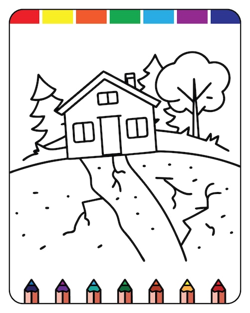 Página para colorear para imprimir sobre terremotos para niños Actividad divertida y educativa sobre desastres naturales