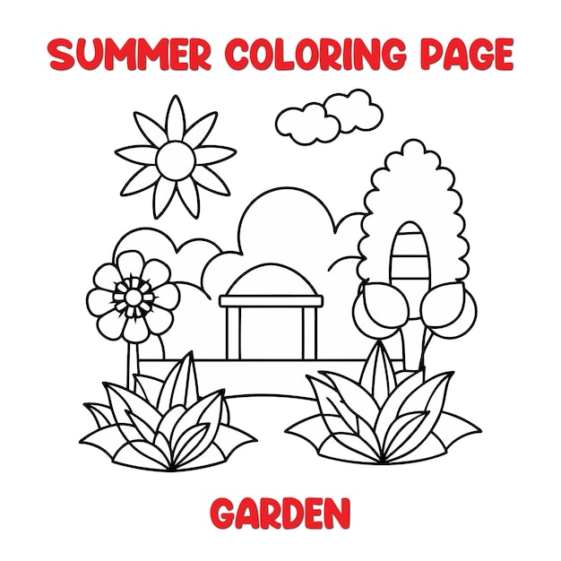 Página para colorear jardín de verano para niños