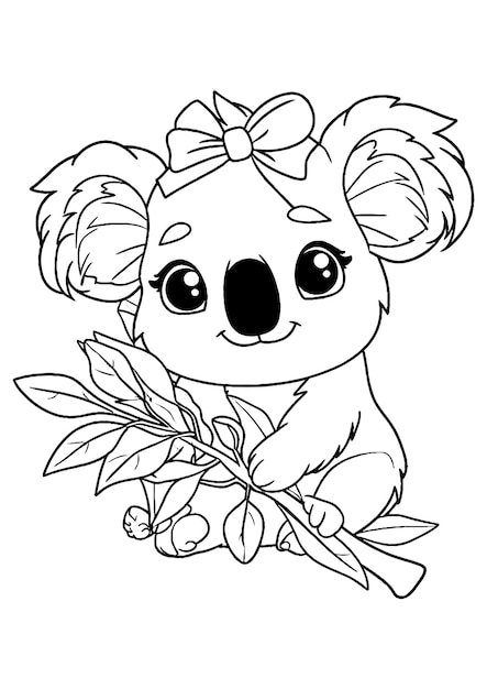 Página para colorear Koala Arte de la línea Koala Página de colorear