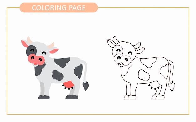 Página para colorear del libro de colorear de seguimiento educativo de vaca bebé para niños